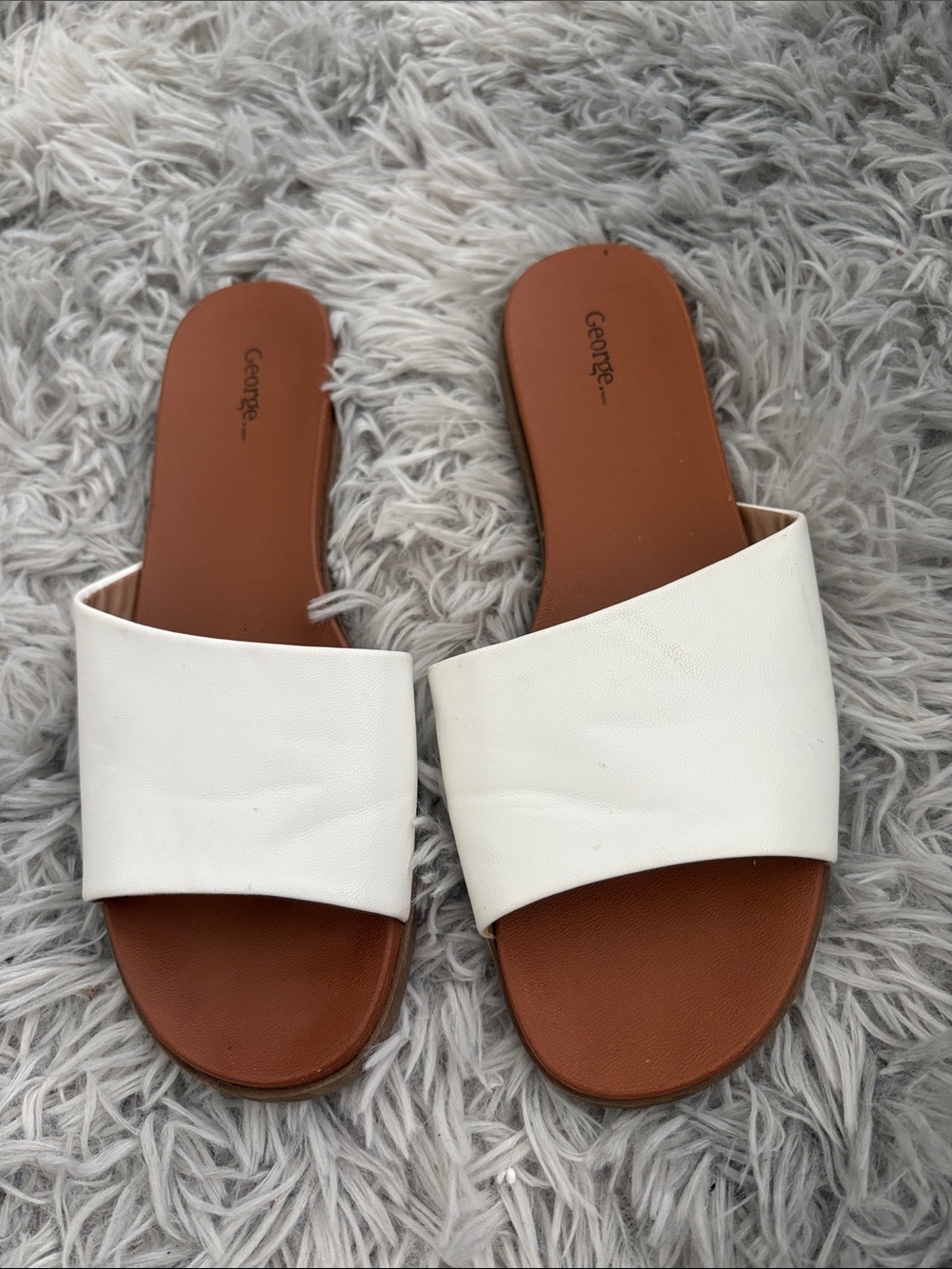 George White and Brown Slide Sandals for Women